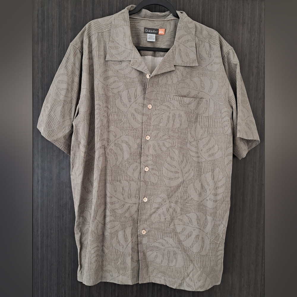 Quiksilver Men's Silk/Cotton (70/30l Aloha Shirt, Taupe, XL - NWT